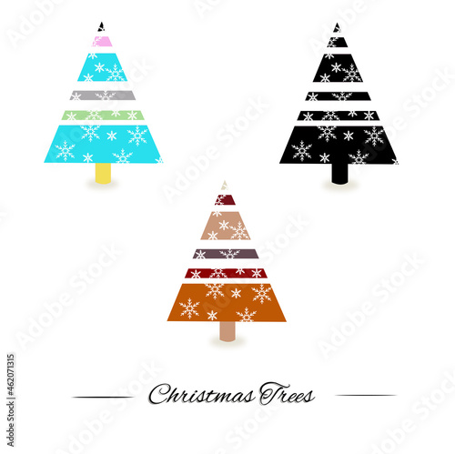 Christmas tree vector set. Cartoon colored illustration of happy Christmas trees with balls isolated on white background