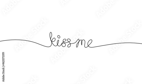 Calligraphic inscription of word "kiss me" as continuous line drawing on white background. Vector