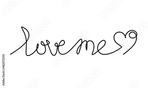 Calligraphic inscription of word "love me" as continuous line drawing on white background. Vector