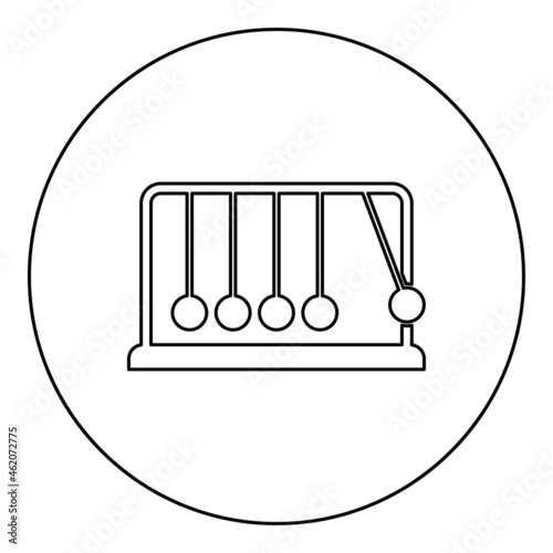 Cradle Newton Metal metronome Newton's balance equipment Relax motion Balancing balls Pendulum icon in circle round black color vector illustration solid outline style image