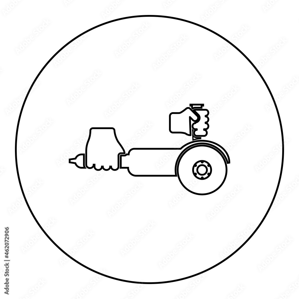 Surface grinder in hand tool in use Arm Electric circular saw angle with discs hand-held Bulgarian Polisher sander machine for treatment cutting icon in circle round black color vector illustration Surface grinder in hand tool in use Arm Electric circular saw angle with discs hand-held Bulgarian Polisher sander machine for treatment cutting icon in circle round black color vector illustration
