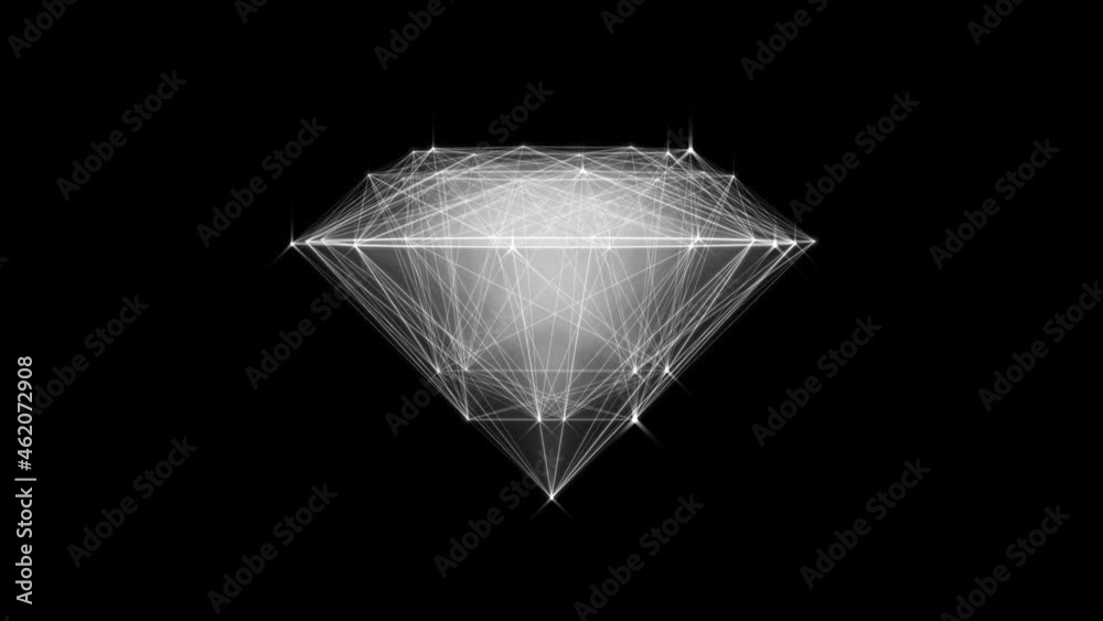 Technology Plexus diamond background from animated lines and dots with flowing particles. HUD, FUI. Looping seamless geometrical backdrop