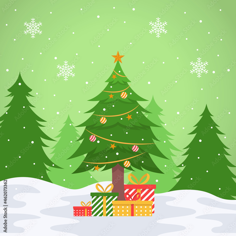 Fototapeta premium christmas tree background illustration in flat design