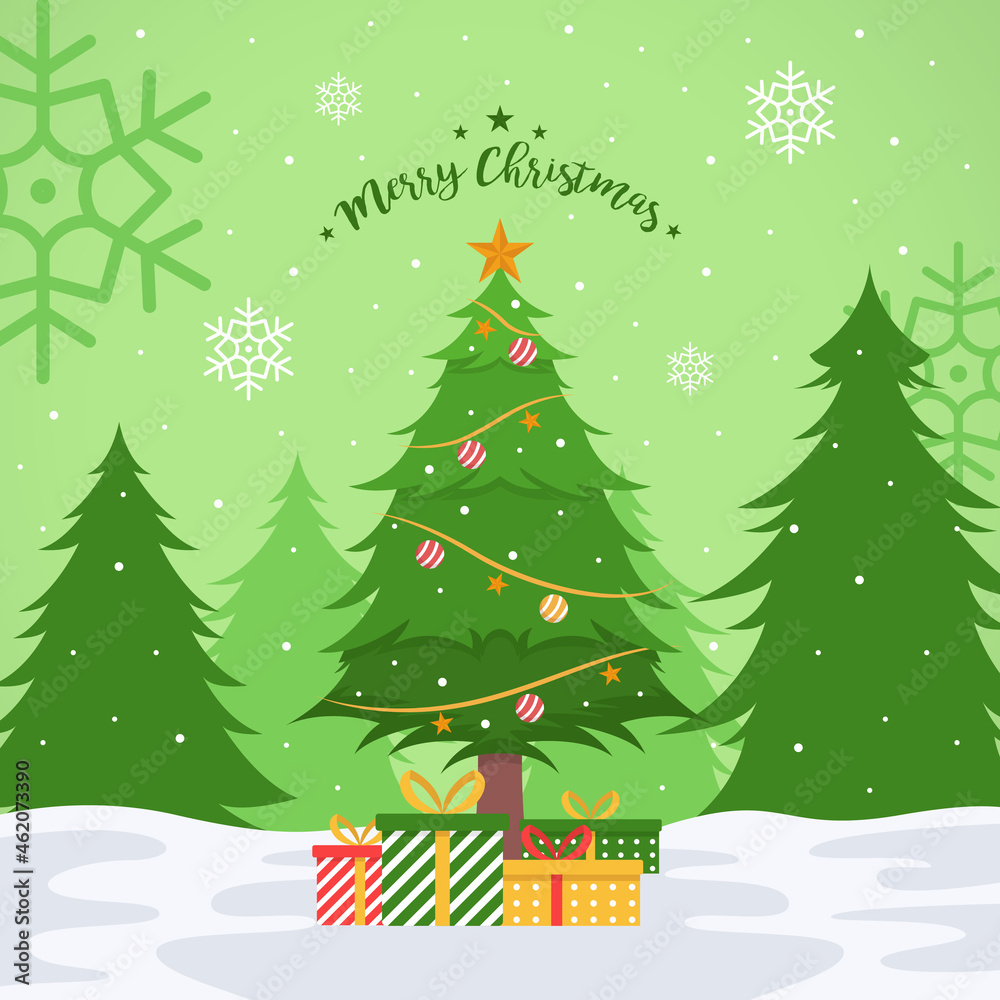 Fototapeta premium christmas tree background illustration in flat design