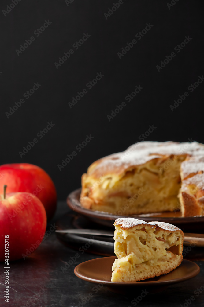 Freshly baked homemade apple tart on a platter Freshly baked homemade apple tart on a platter