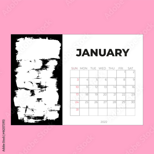 January 2022 Calendar Planner - vector illustration. Template. Mock up