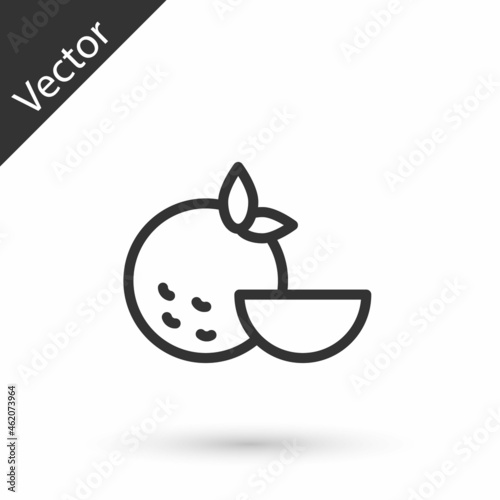 Grey line Orange fruit icon isolated on white background. Vector