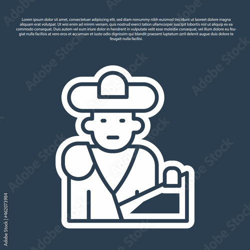 Blue line Spain bullfight, matador icon isolated on blue background. Traditional Spanish entertainment. Vector