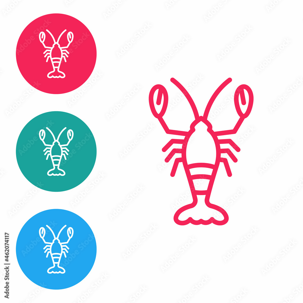 Red line Lobster icon isolated on white background. Set icons in circle buttons. Vector Red line Lobster icon isolated on white background. Set icons in circle buttons. Vector