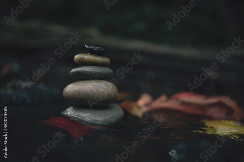 Photography Stack of zen stones, Close up of pebble rocks stacked on top of each other in st