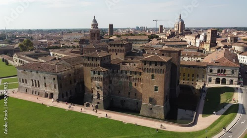 Aerial skyline of Mantua and the medieval castle of Saint George on sunny day, Mantova, Lombardy, Italy photo