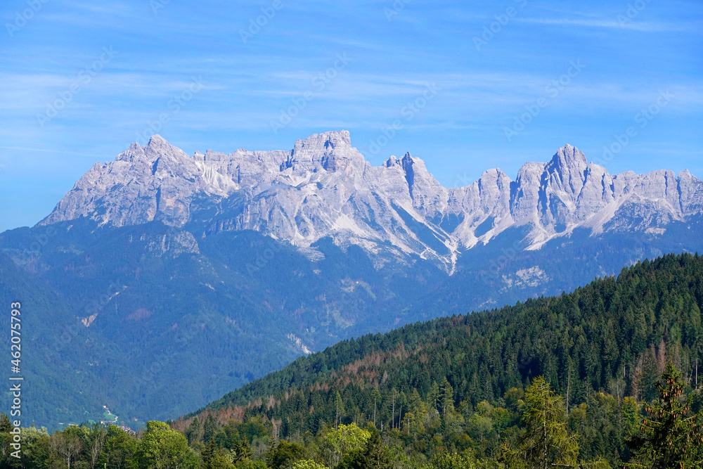 Summer view of the famous Pale di San Martino near San Martino di Castrozza, Italian dolomites