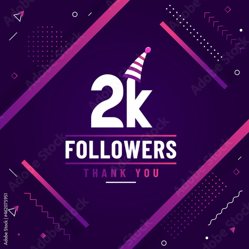 Thank you 2K followers, 2000 followers celebration modern colorful design.