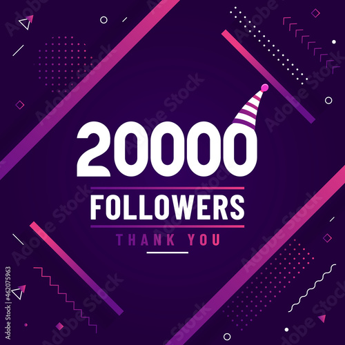 Thank you 20000 followers, 20K followers celebration modern colorful design.