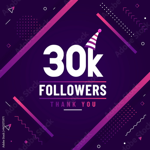 Thank you 30K followers, 30000 followers celebration modern colorful design.