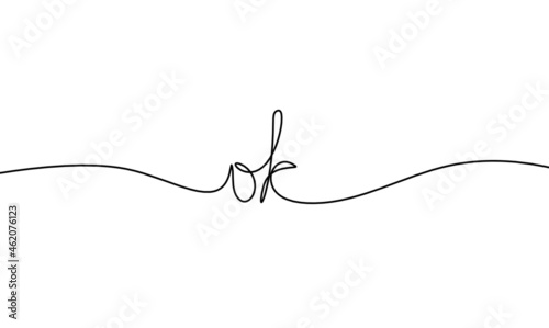 Calligraphic inscription of word "ok" as continuous line drawing on white background