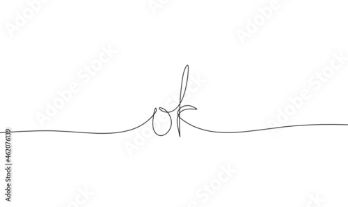 Calligraphic inscription of word "ok" as continuous line drawing on white  background