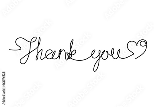 Calligraphic inscription of word "thank you" as continuous line drawing on white background