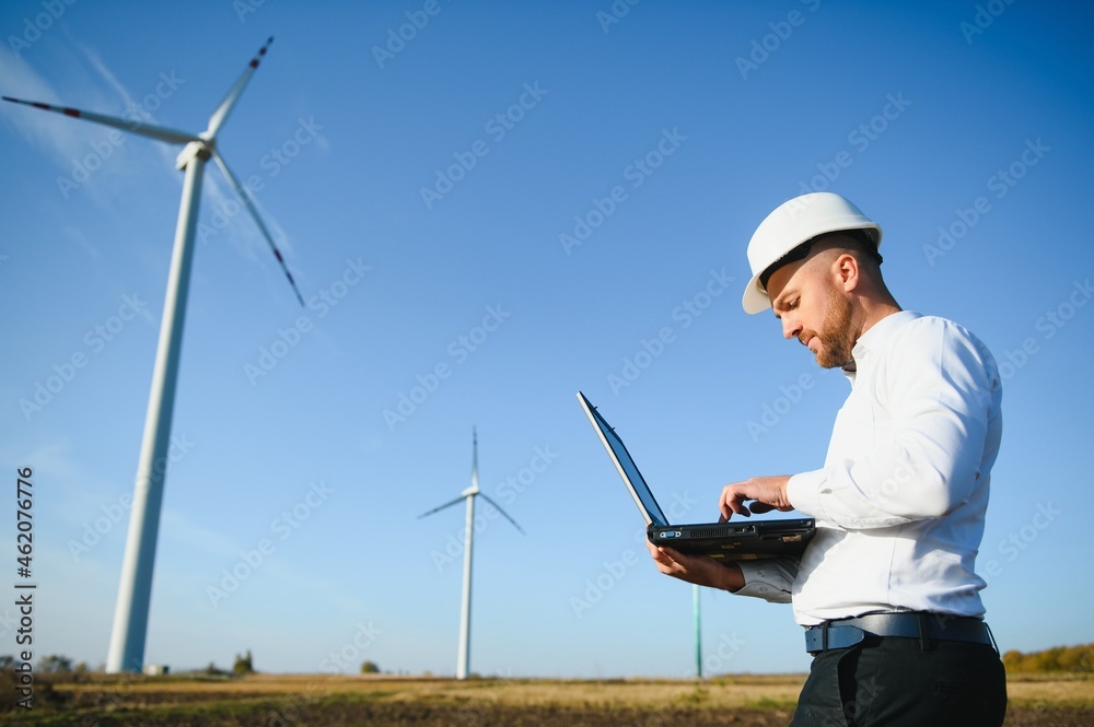 Power engineer are working with wind turbines.