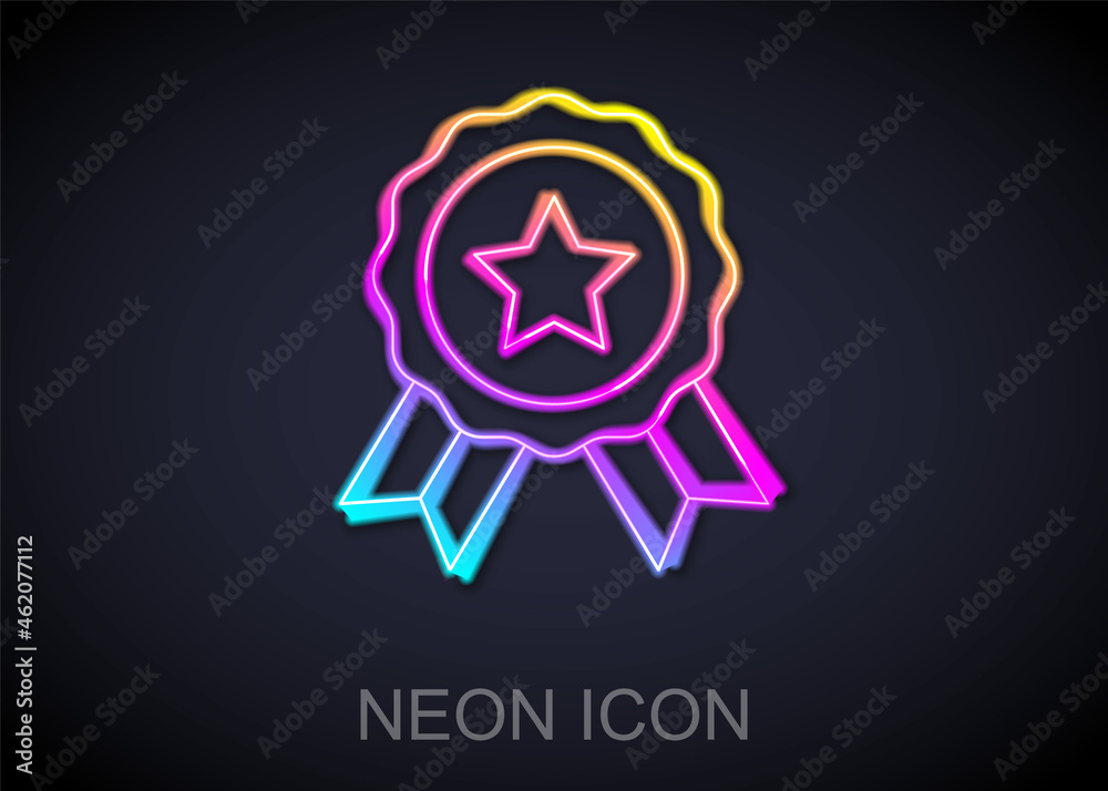 Glowing neon line Medal icon isolated on black background. Winner symbol. Vector Glowing neon line Medal icon isolated on black background. Winner symbol. Vector