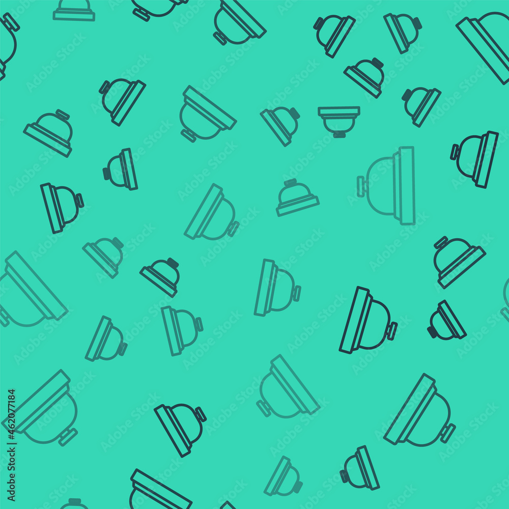 Black line Hotel service bell icon isolated seamless pattern on green background. Reception bell. Vector Black line Hotel service bell icon isolated seamless pattern on green background. Reception bell. Vector