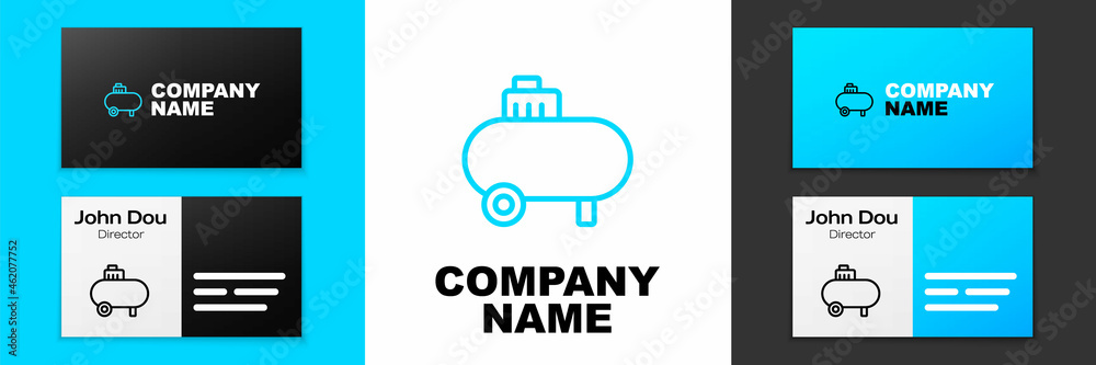 Naklejka premium Blue line Air compressor icon isolated on white background. Logo design template element. Vector