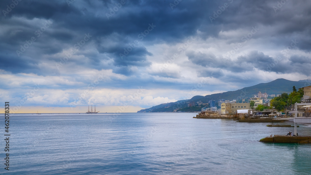 View of Yalta from an autumn morning in cloudy weather.
