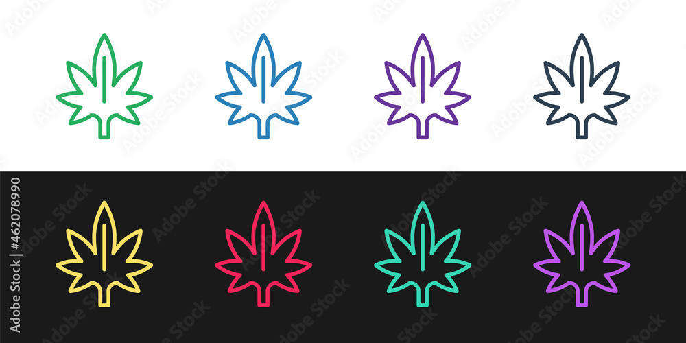 Set line Medical marijuana or cannabis leaf icon isolated on black and white background. Hemp symbol. Vector Set line Medical marijuana or cannabis leaf icon isolated on black and white background. Hemp symbol. Vector