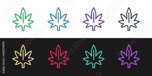 Set line Medical marijuana or cannabis leaf icon isolated on black and white background. Hemp symbol. Vector