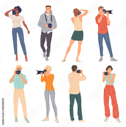 Set of photographers holding camera