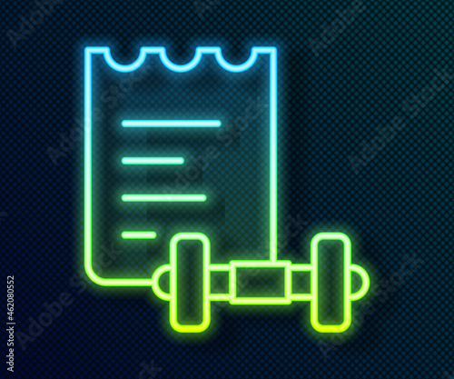 Glowing neon line Sport training program or fitness plan icon isolated on black background. Vector