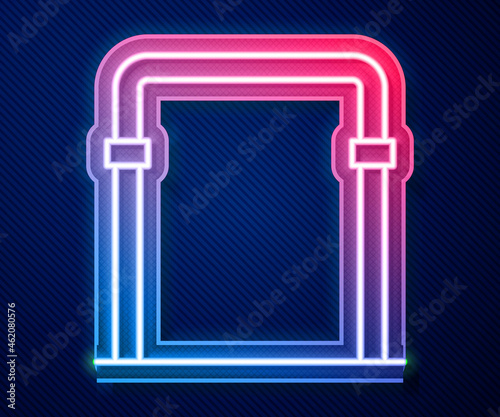 Glowing neon line Sport horizontal bar icon isolated on blue background. Vector