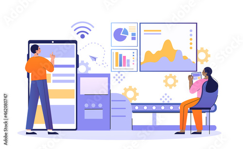UI automation concept. Website design development for smartphones and computers. Office work, employees. Users interface concept. Cartoon flat vector illustration isolated on white background