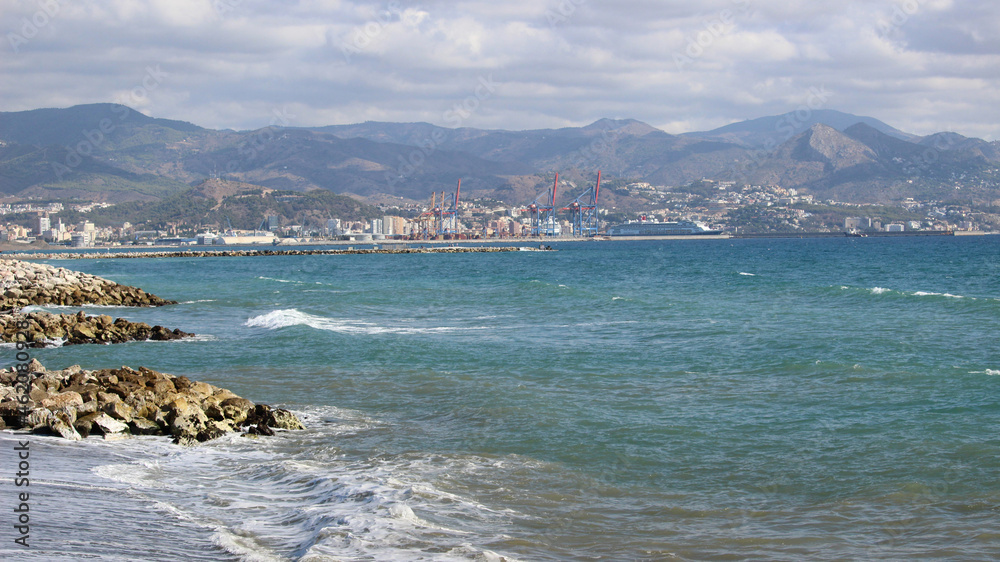 Bay and port of Malaga from the mouth of the Guadalhorce