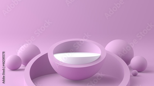 Original product display with a circular shape on a half sphere, in pastel pink. Ideal for beauty products, creams. Striking and clean design.