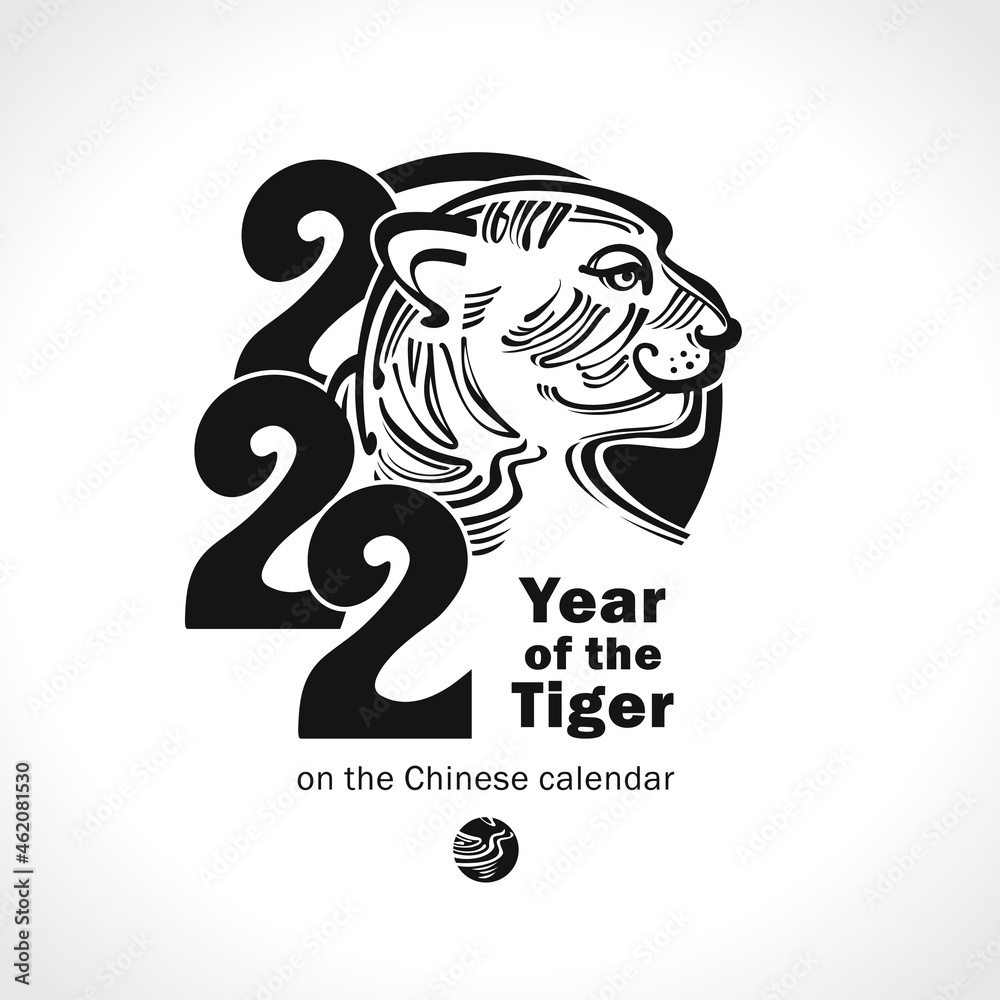 Year of the Tiger 2022. Year of the black water tiger on the Chinese calendar. Black Tiger Zodiac symbol. Chinese New Year. Vector illustration.  