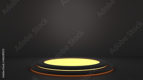 Podium of product display with Game and technology concepts, Color neon light, Pedestal, Stand.