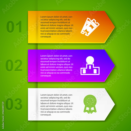 Set line Basketball game ticket, Sports winner podium, award and and basket. Business infographic template. Vector