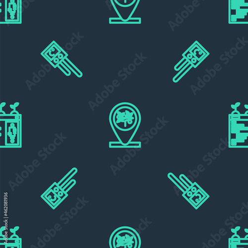 Set line Location and tree, Temperature humidity sensor and Smart farming technology on seamless pattern. Vector