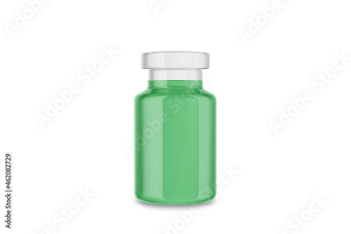 frasco de medicina liquida verde contra el coronavirus en fondo aislado. mockup para promociones photo