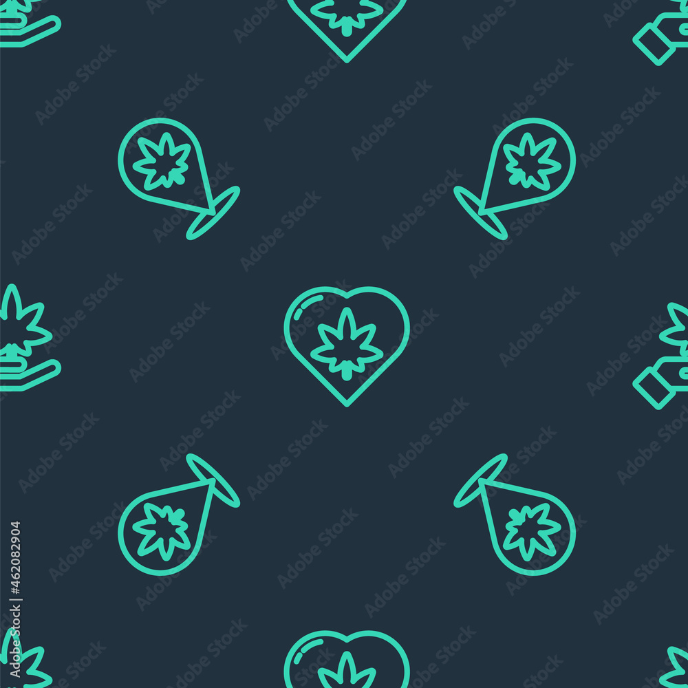 Set line Marijuana leaf in heart, Location and marijuana and or cannabis on seamless pattern. Vector Set line Marijuana leaf in heart, Location and marijuana and or cannabis on seamless pattern. Vector