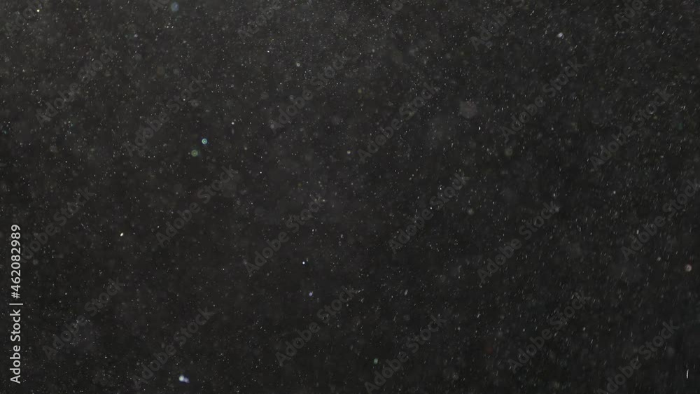 Dust in the air. Viruses and bacteria fly in space on a black background. Pollutes the air with small particles. Ecology and health. Snowflakes fall and fly.