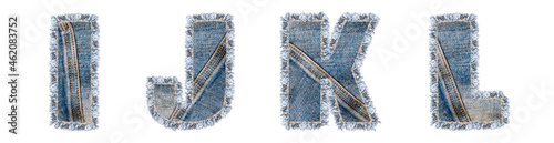 Letters I, J, K, L from jeans on a white background