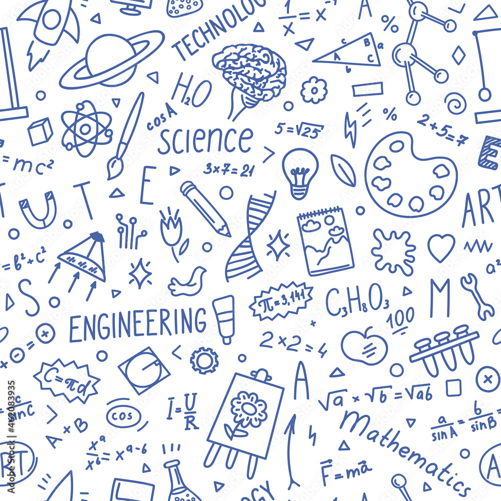 Pattern from STEAM education doodle. Science, technology, engineering ...