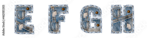 Letter E, F, G, H made of jeans