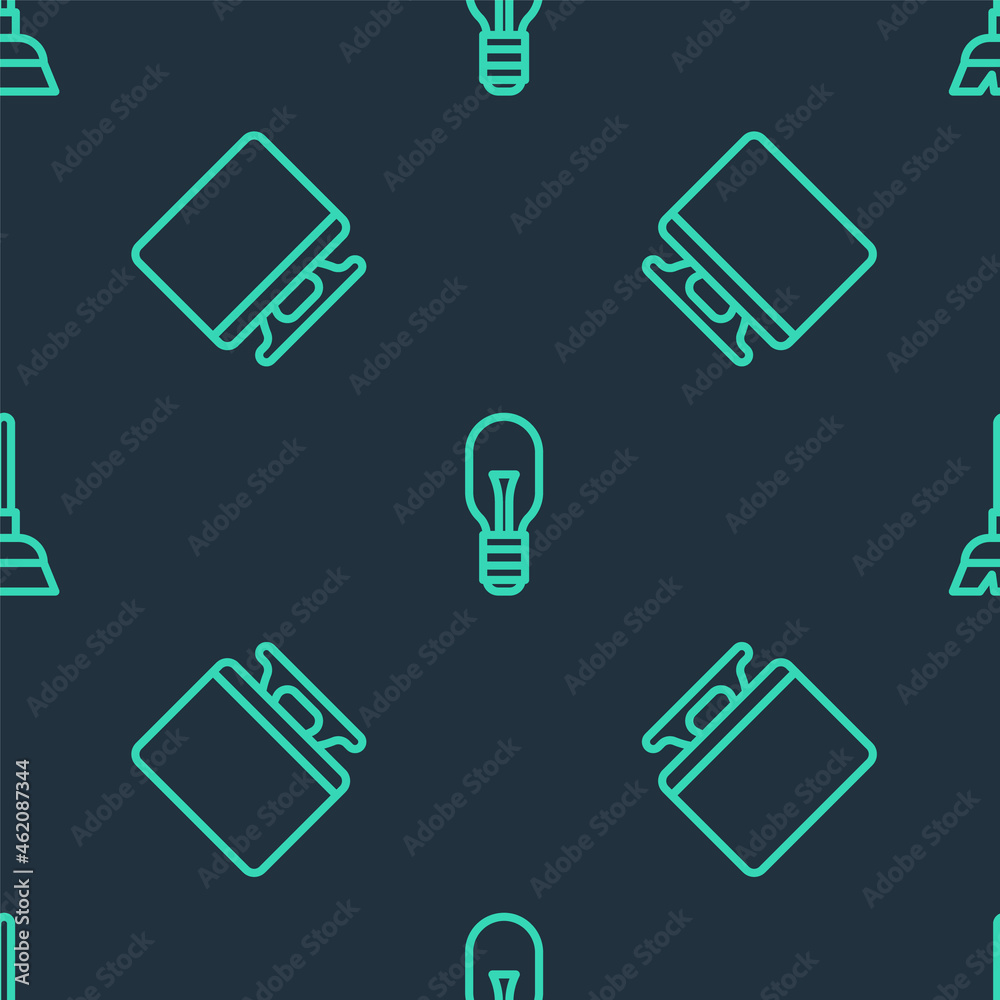 Set line Light bulb, Smart Tv and Handle broom on seamless pattern. Vector