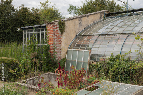 Old green house and cold frames in an allotment