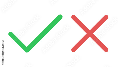 Do and Don't simple icons, thin lines. Vector elements. Green check mark and red cross, used to indicate rules of conduct or response versions.