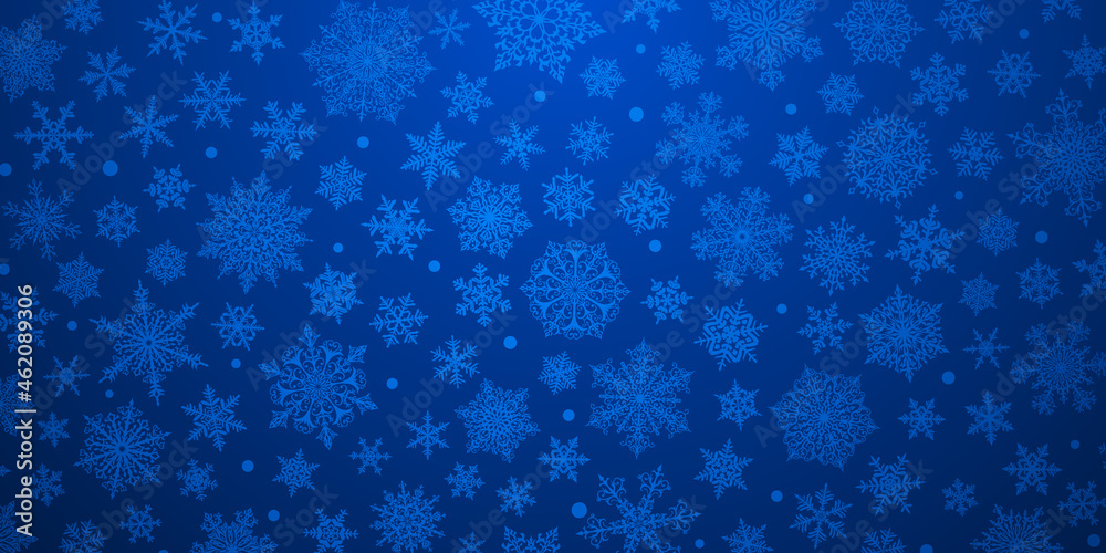 Christmas background of big and small complex snowflakes in blue colors Christmas background of big and small complex snowflakes in blue colors