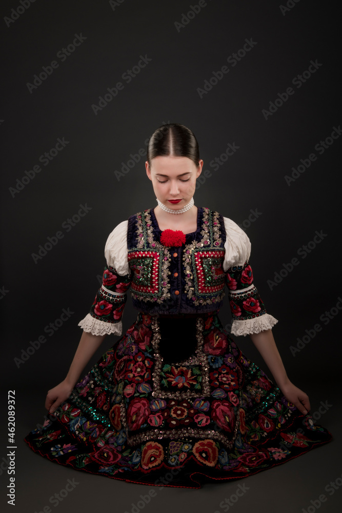 Beautiful young slovak girl. Slovak folklore. Slovak folklore girl. 
